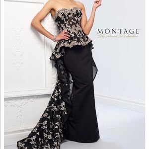 Embraided Lace Peplum Dress With Train